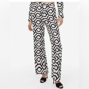 H&M Black and Cream Geometric Straight Leg Pants